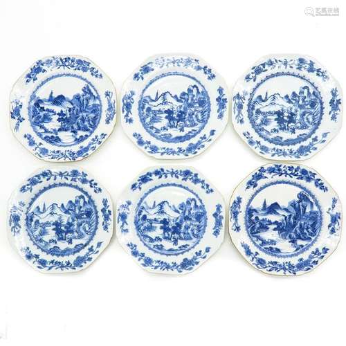 A Series of Six Chinese Blue and White Plates