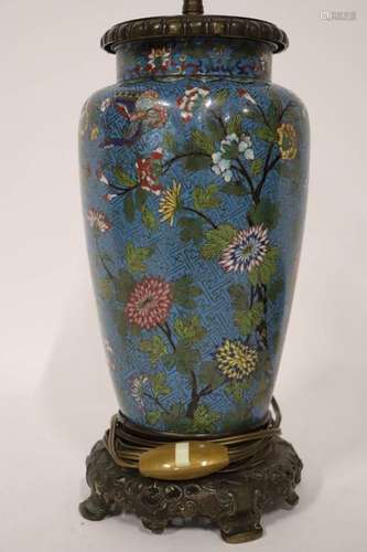 Lampe de forme cylindrique en émaux cloisonnés à d…