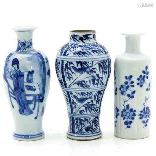 Three Chinese Blue and White Vases