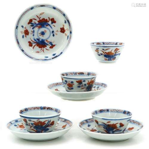 Four Imari Cups and Saucers