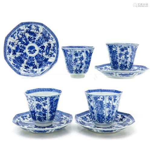 Four Chinese Blue and White Cups and Saucers