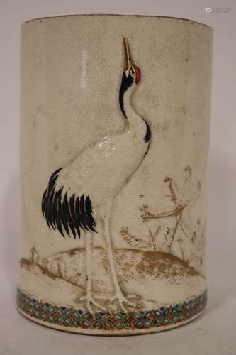 JAPON. Vase cylindrique en céramique craquelée et …