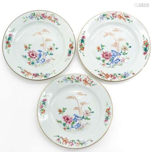 A Series of Three Famille Rose Plates