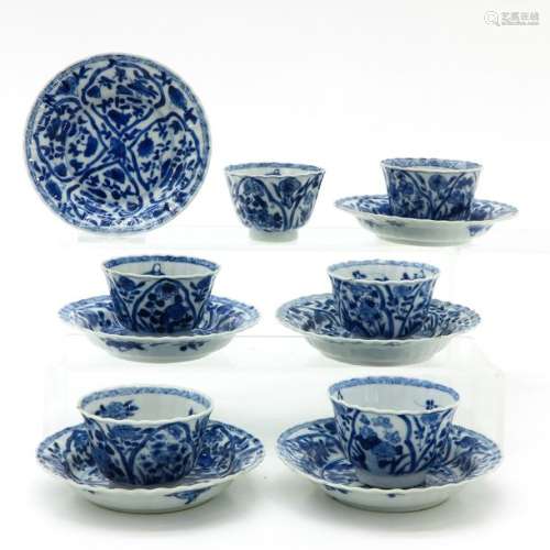 Six Chinese Blue and White Cups and Saucers