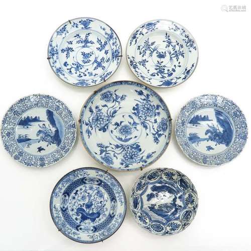 Seven Chinese Blue and White Plates