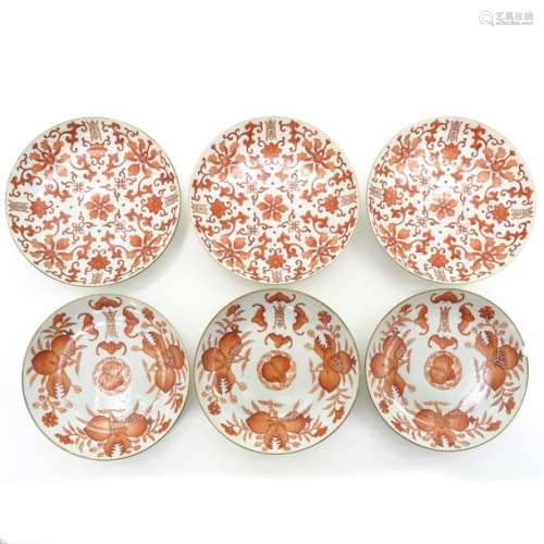 Six Chinese Iron Red and Gilt Decor Plates