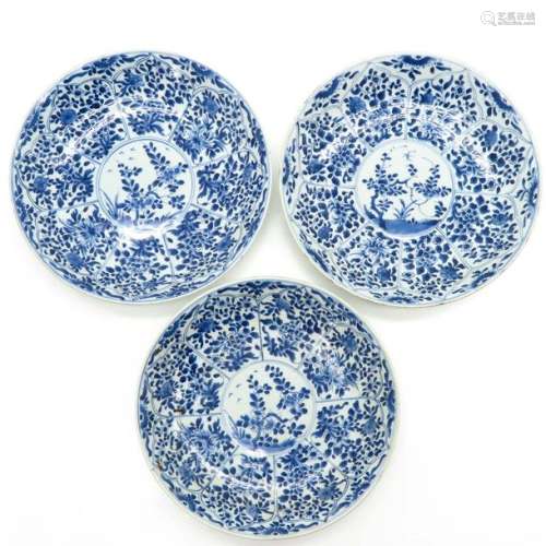 A Series of Three Blue and White Plates