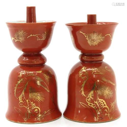 A Pair of Chinese Altar Candlesticks