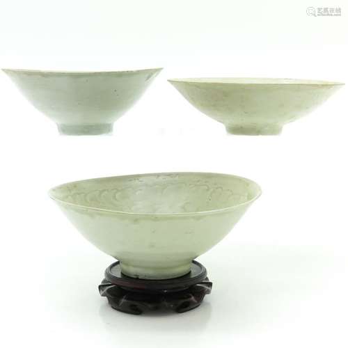 Three Chinese Longquan Celadon Bowls