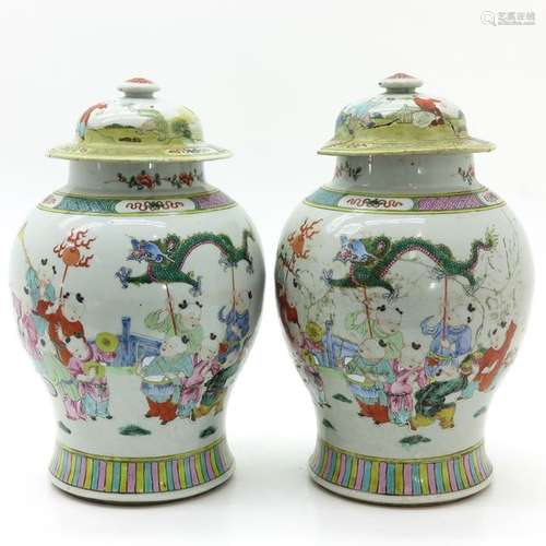 A Large Pair of Chinese Famille Rose Jars