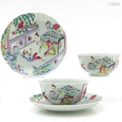 A Pair of Chinese Famille Rose Cups & Saucers