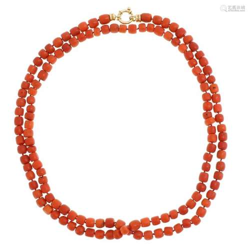 A 19th Century Two Strand Red Coral Necklace