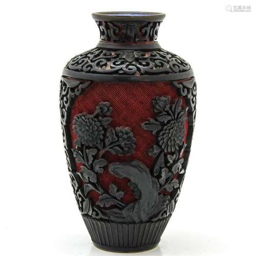 A Chinese Red and Black Laquer Vase