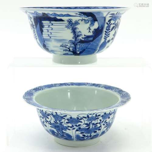 Two Chinese Blue and White Flared Rim Bowls