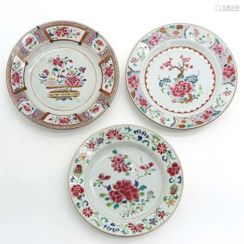 Three Chinese Famille Rose Plates