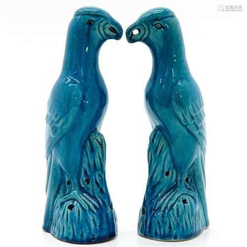 A Pair of Chinese Parrot Sculptures