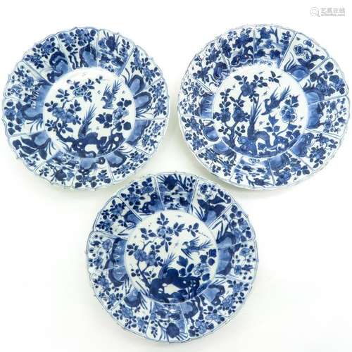 Three Chinese Blue and White Plates