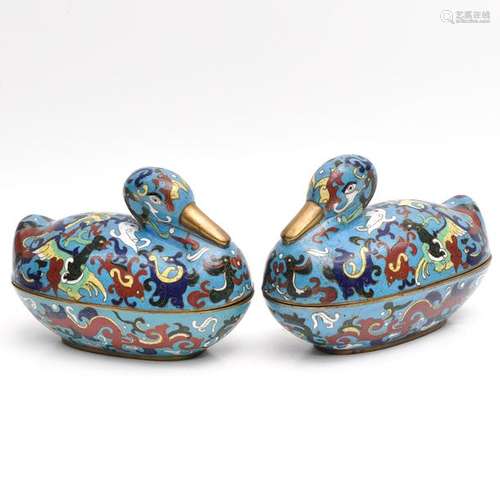 Two Chinese Cloisonne Ducks