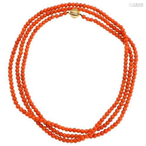 A Red Coral Necklace on 14KG Clasp