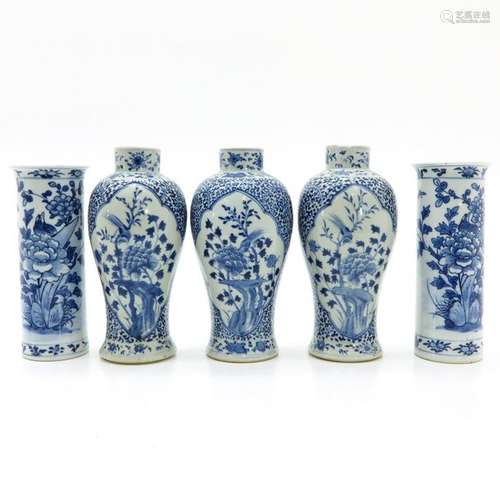 Five Chinese Blue and White Vases