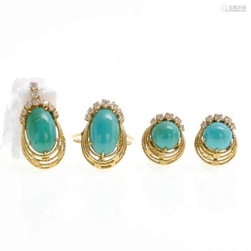 A Ladies Turquoise and Diamond Jewelry Set