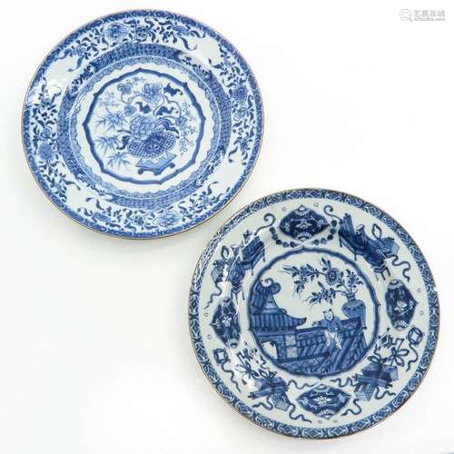 Two Chinese Blue and White Plates