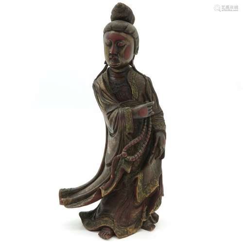 A Chinese Carved Wood Quanyin Sculpture