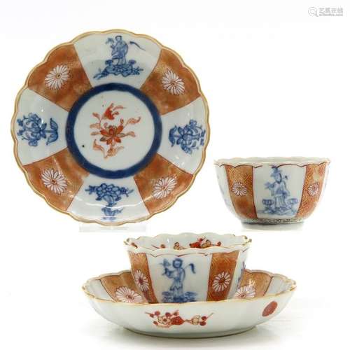 Two Polychrome Decor Cups and Saucers