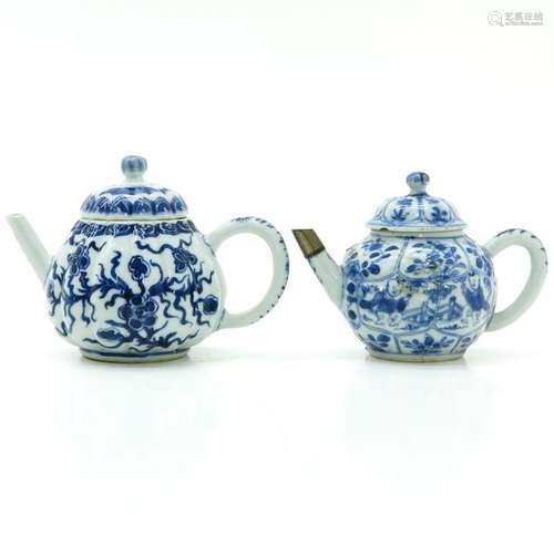 Two Chinese Blue and White Teapots