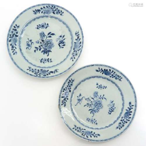 Two Chinese Blue and White Plates