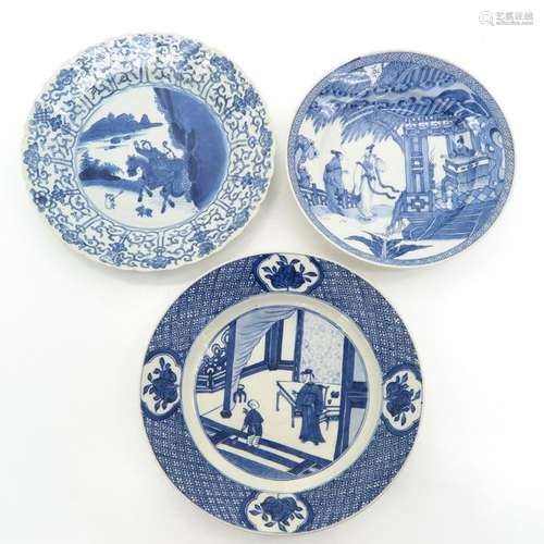 Three Chinese Blue and White Plates