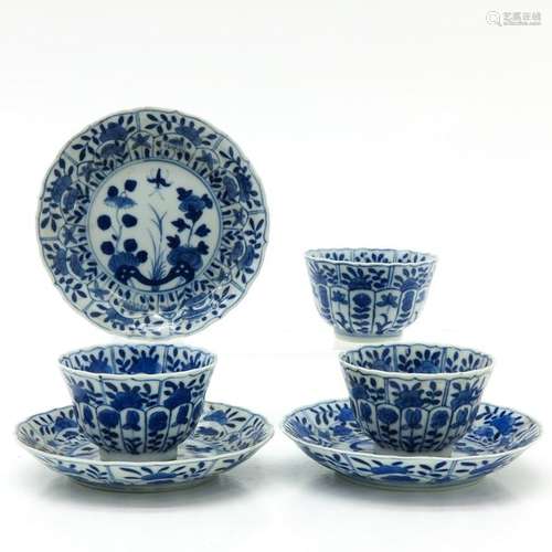 A Series of Three Chinese Cups and Saucers