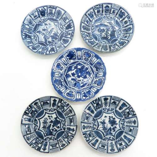 A Series of Five Chinese Blue and White Plates