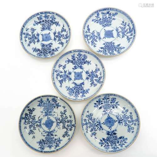 A Series of Five Chinese Blue and White Plates