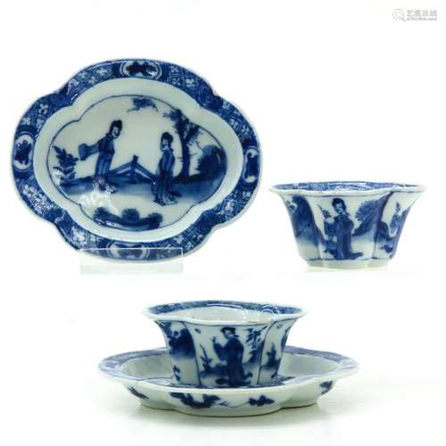 A Pair of Chinese Blue and White Cups and Saucers