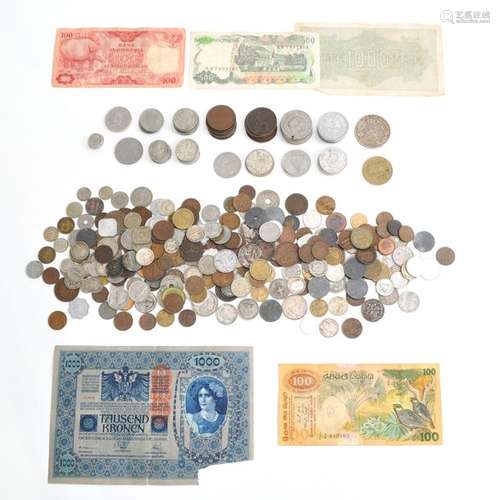 A Diverse Collection of Coins and Paper Money