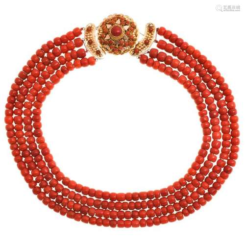 A 19th Century Red Coral Necklace on 14KG Clasp