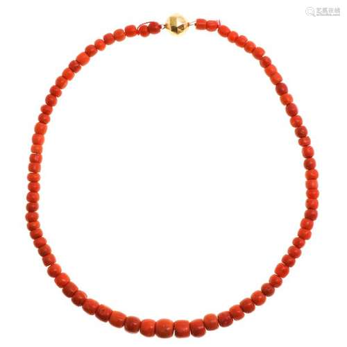 A 19th Century Red Coral Necklace on 14KG Clasp