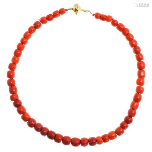 A 19th Century Red Coral Necklace on 14KG Clasp