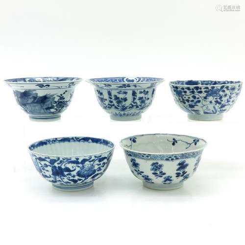 Five Chinese Blue and White Bowls