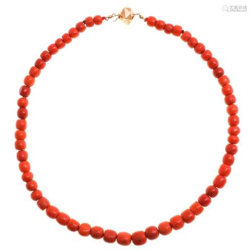 A 19th Century Red Coral Necklace on 14KG Clasp