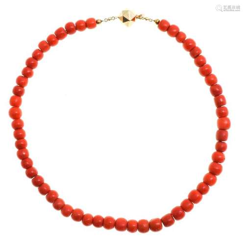 A 19th Century Red Coral Necklace on 14KG Clasp