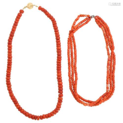 Two Red Coral Necklaces