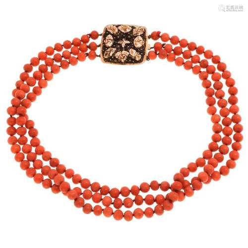 A Red Coral Necklace on 14KG Clasp