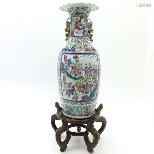 A Fine Cantonese Vase on Wood Base