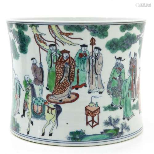 A Chinese Famille Verte Brush Pot