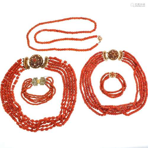 A Collection of Red Coral Jewelry