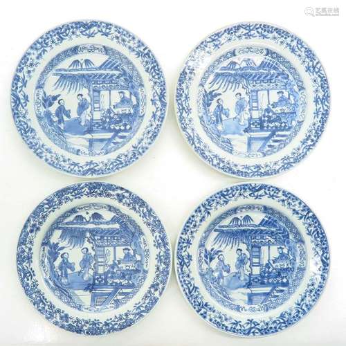 Four Chinese Blue and White Plates