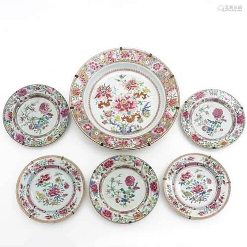 Six Chinese Famille Rose Plates