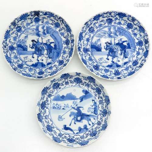 Three Chinese Blue and White Plates